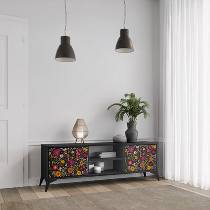 MIDNIGHT GARDEN 2-Door TV Stand in Black Finish