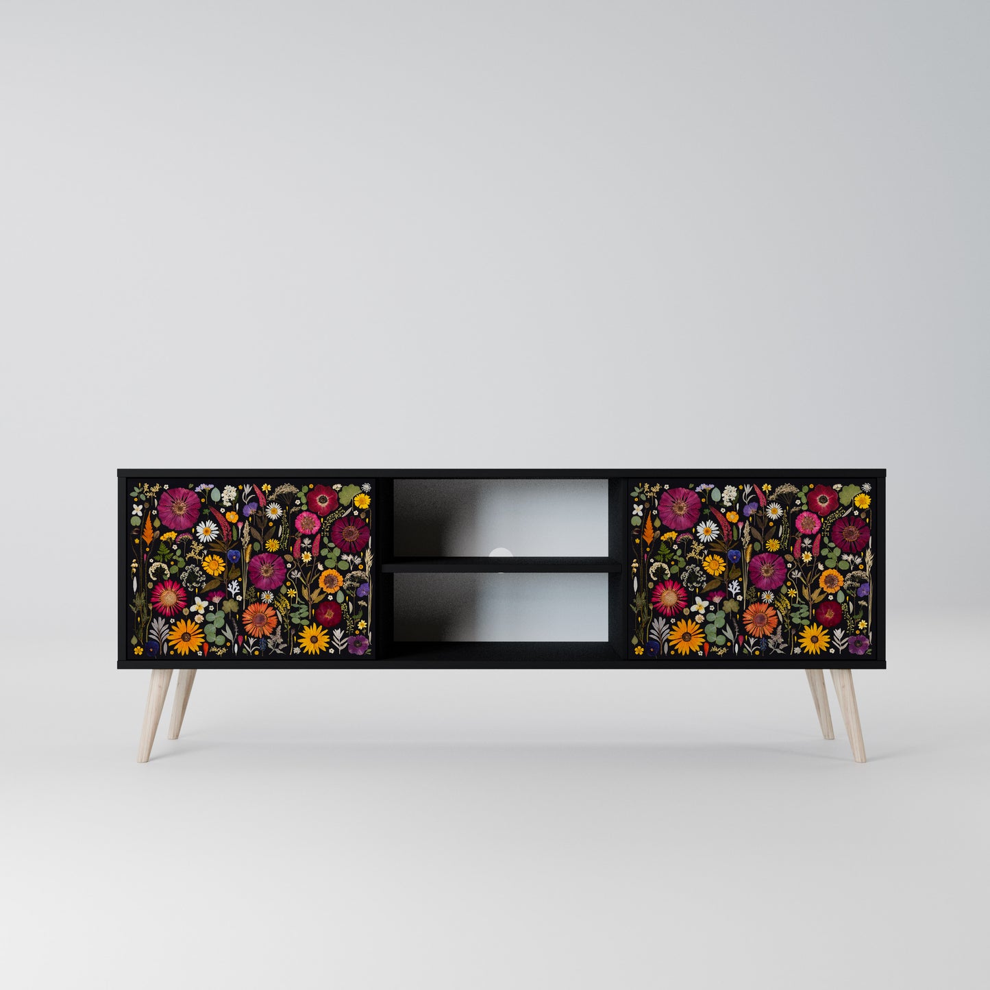 MIDNIGHT GARDEN 2-Door TV Stand in Black Finish