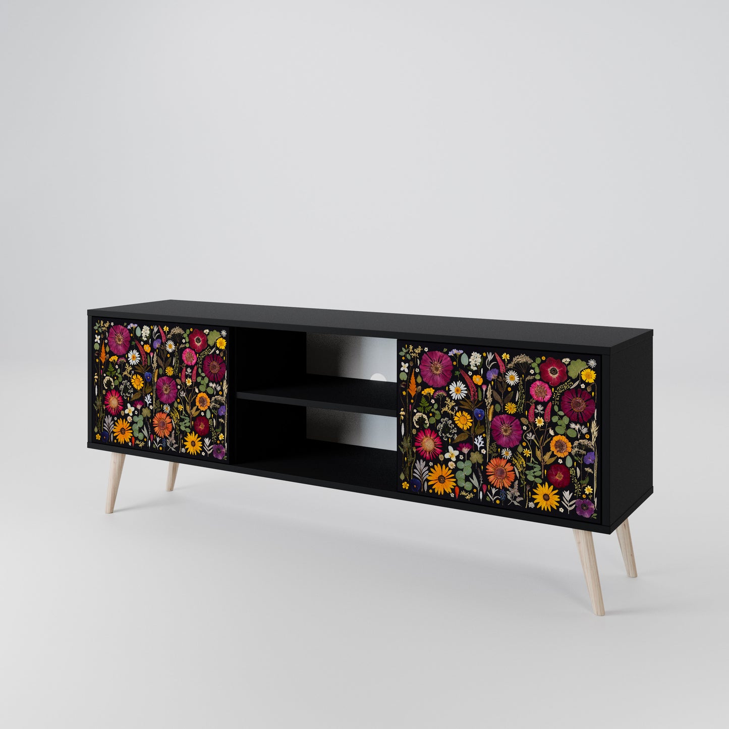 MIDNIGHT GARDEN 2-Door TV Stand in Black Finish