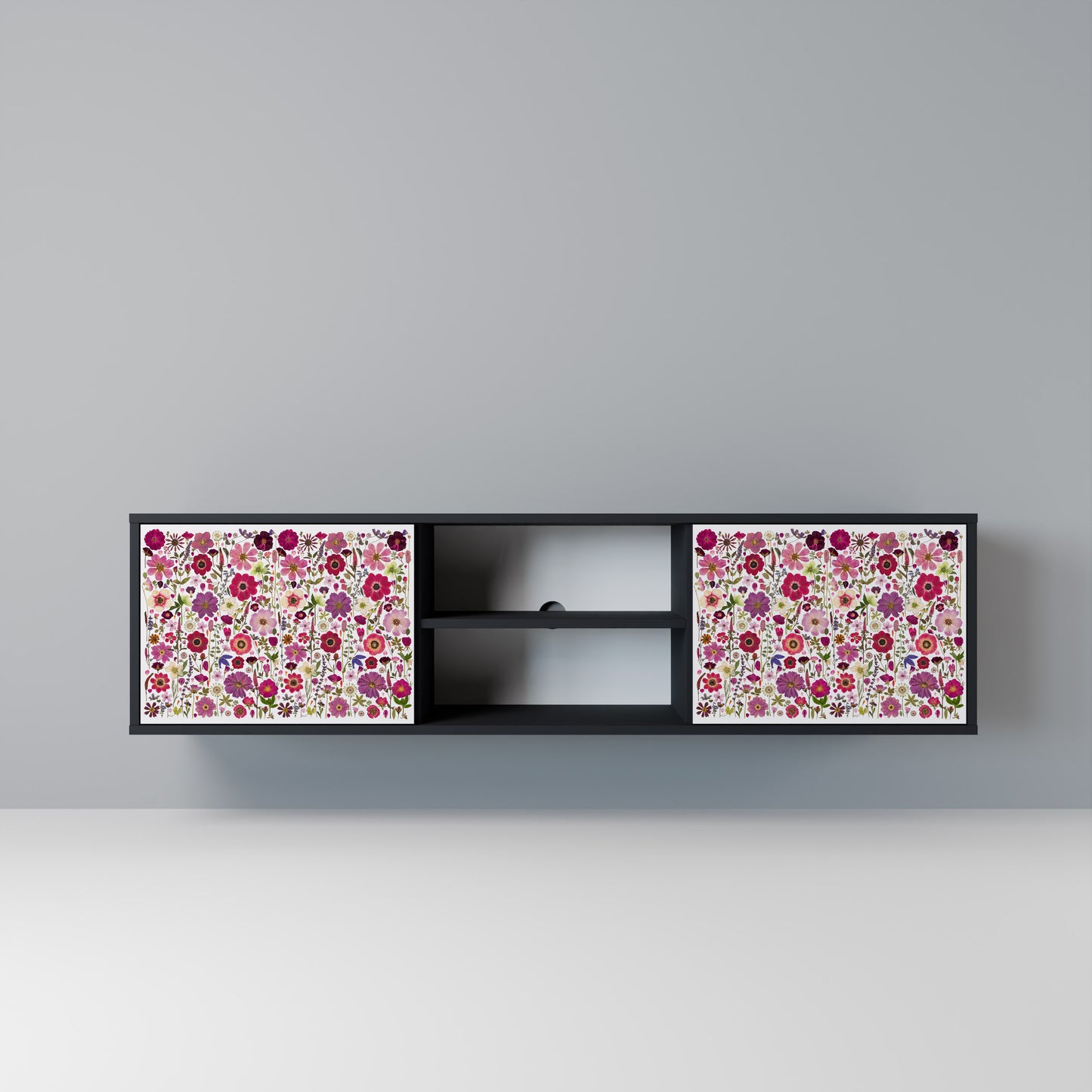 PETAL GARDEN 2-Door TV Stand in Black Finish