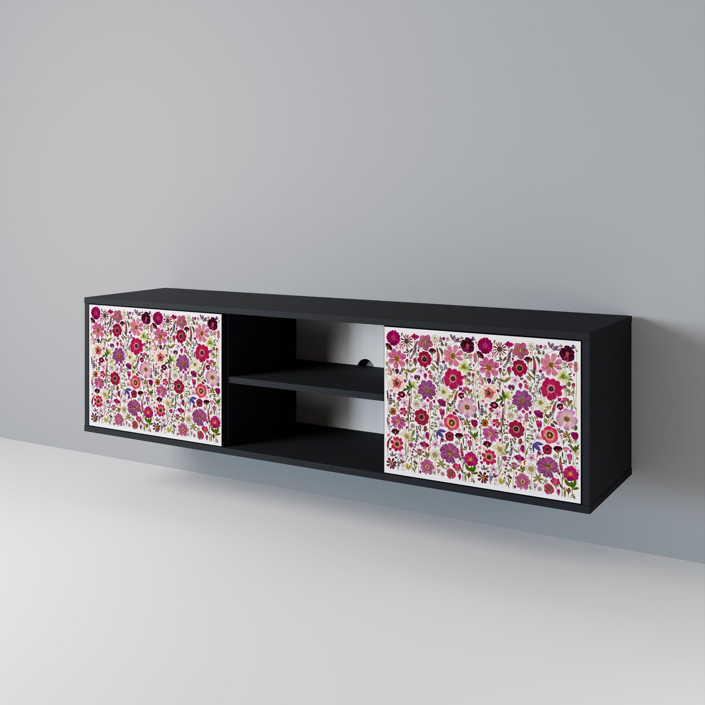 PETAL GARDEN 2-Door TV Stand in Black Finish