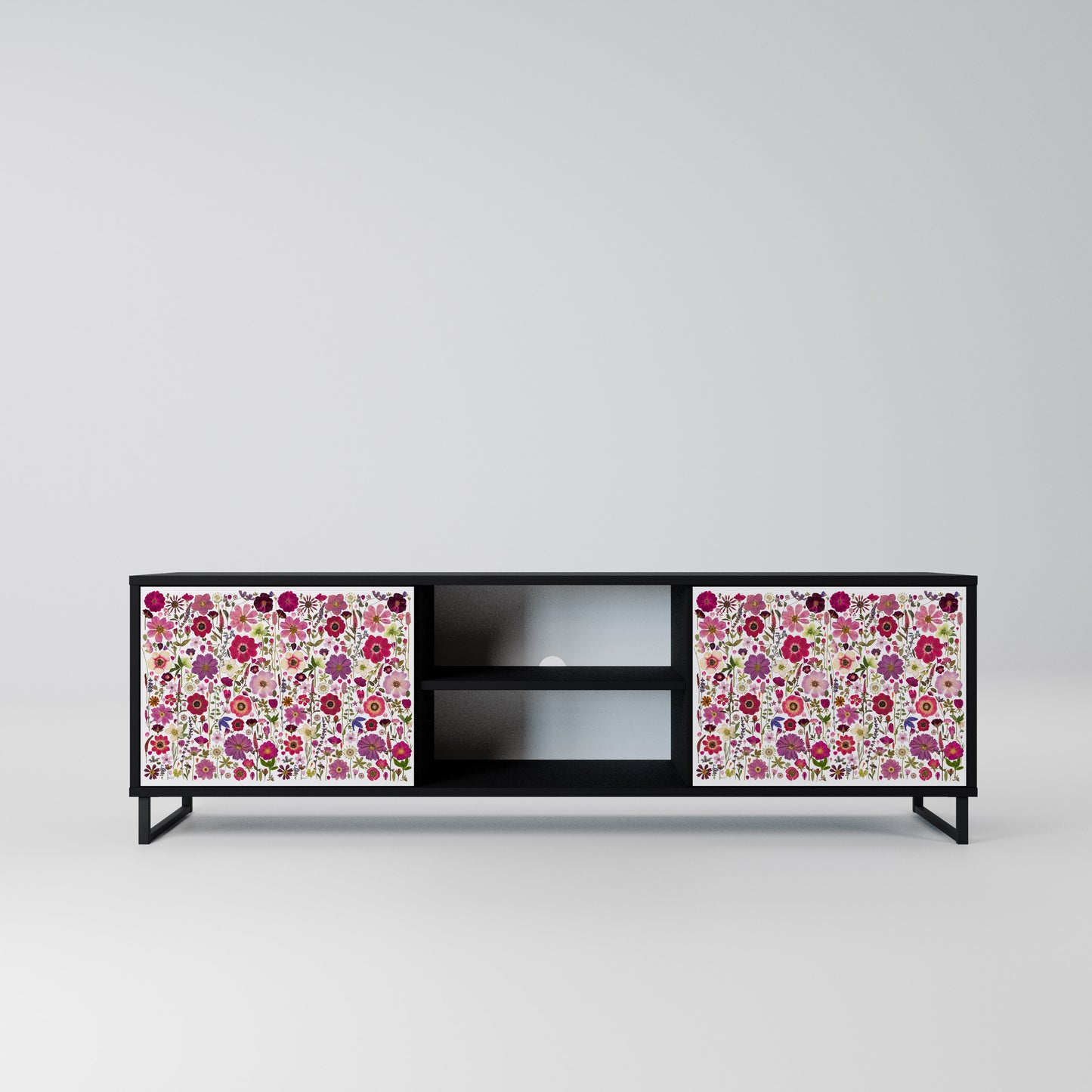 PETAL GARDEN 2-Door TV Stand in Black Finish