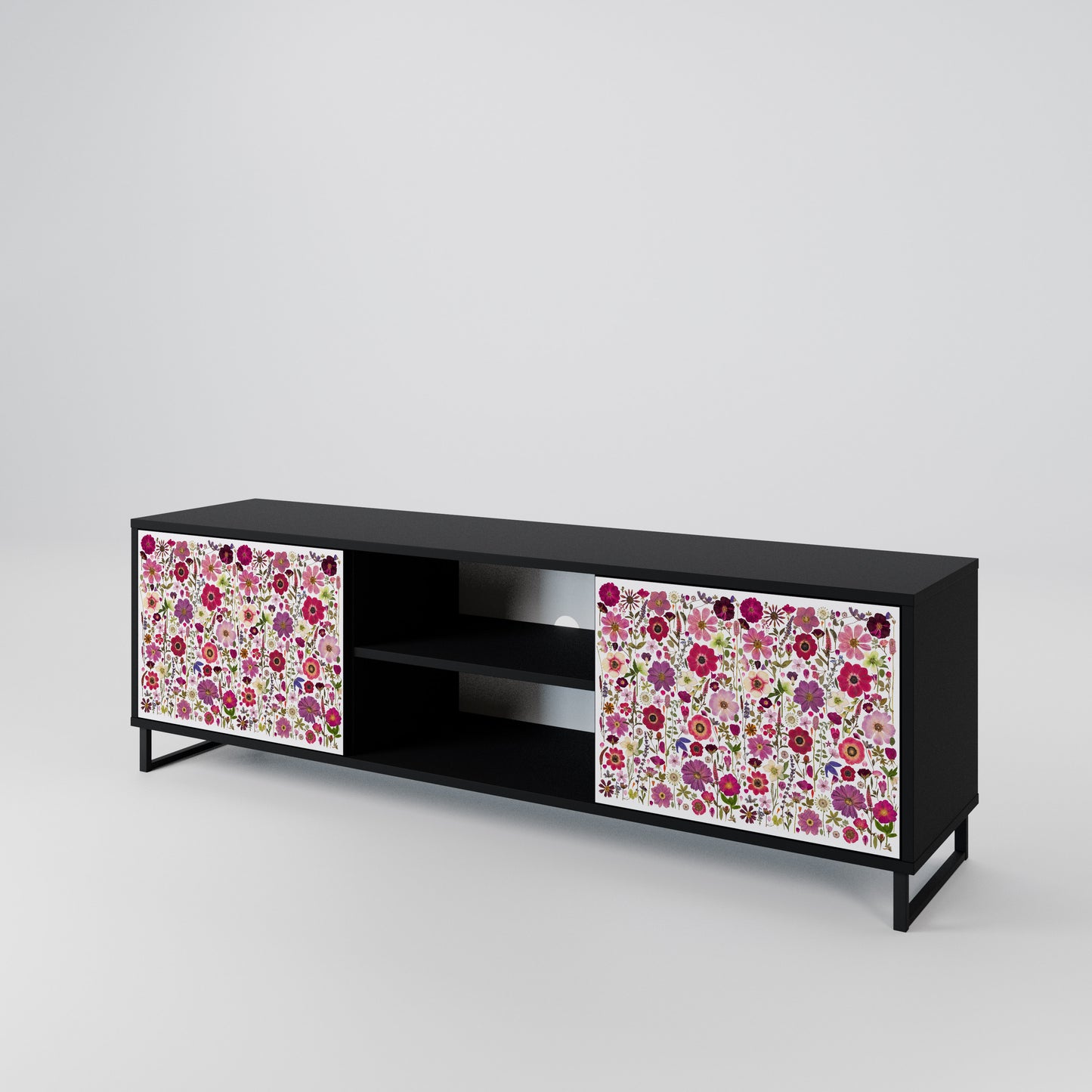 PETAL GARDEN 2-Door TV Stand in Black Finish