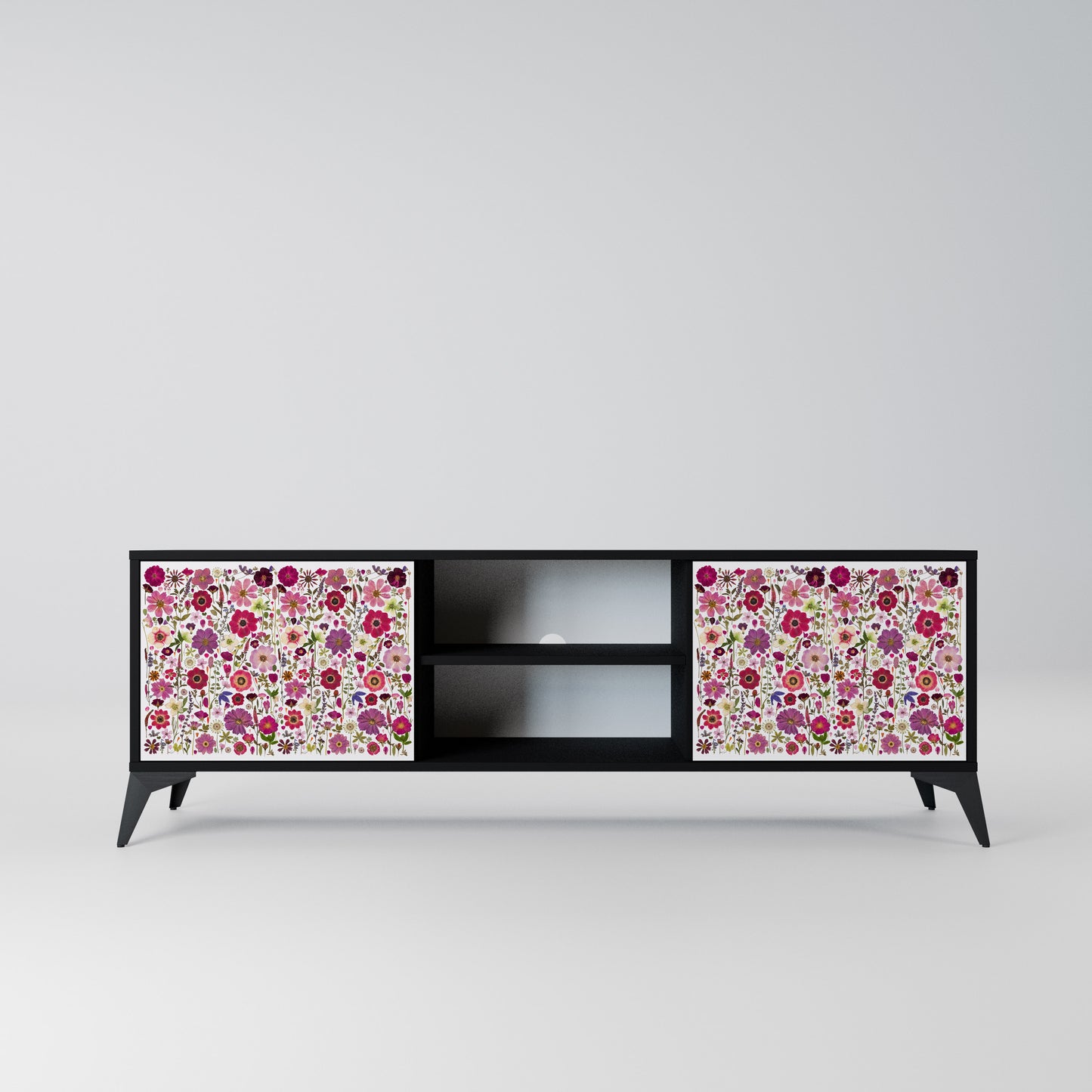 PETAL GARDEN 2-Door TV Stand in Black Finish