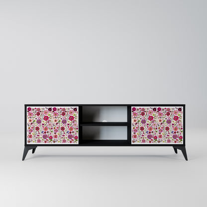 PETAL GARDEN 2-Door TV Stand in Black Finish
