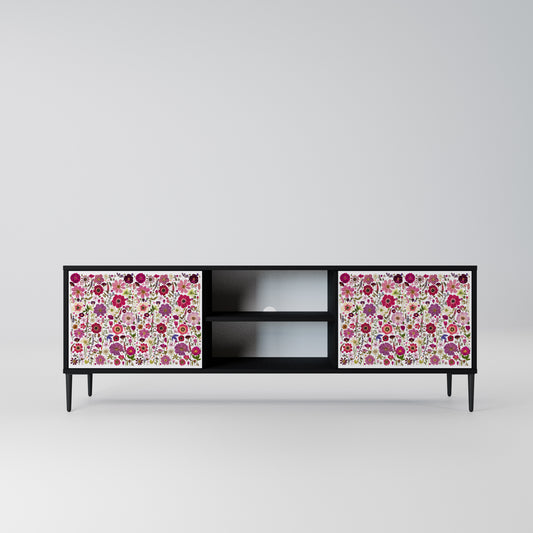 PETAL GARDEN 2-Door TV Stand in Black Finish
