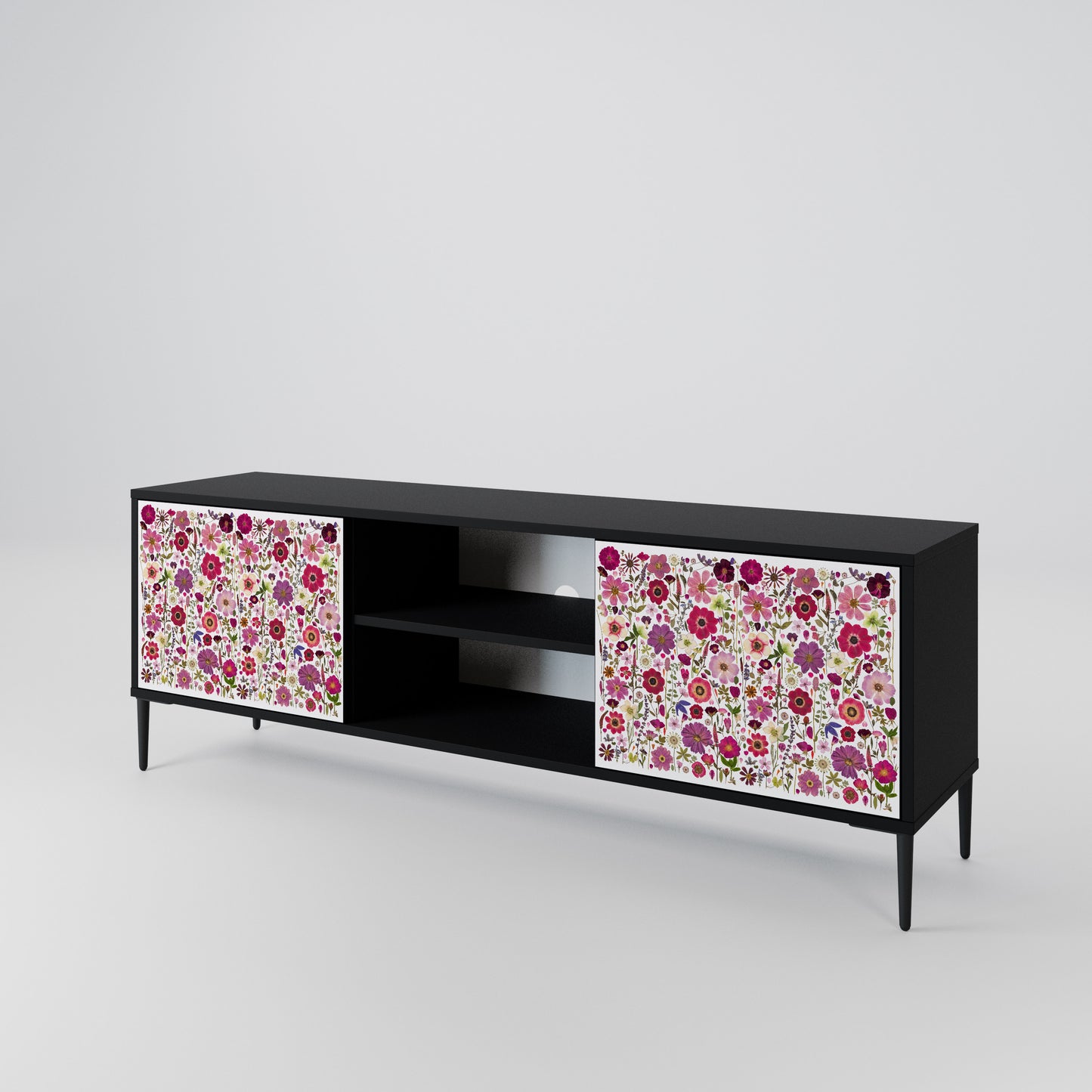 PETAL GARDEN 2-Door TV Stand in Black Finish