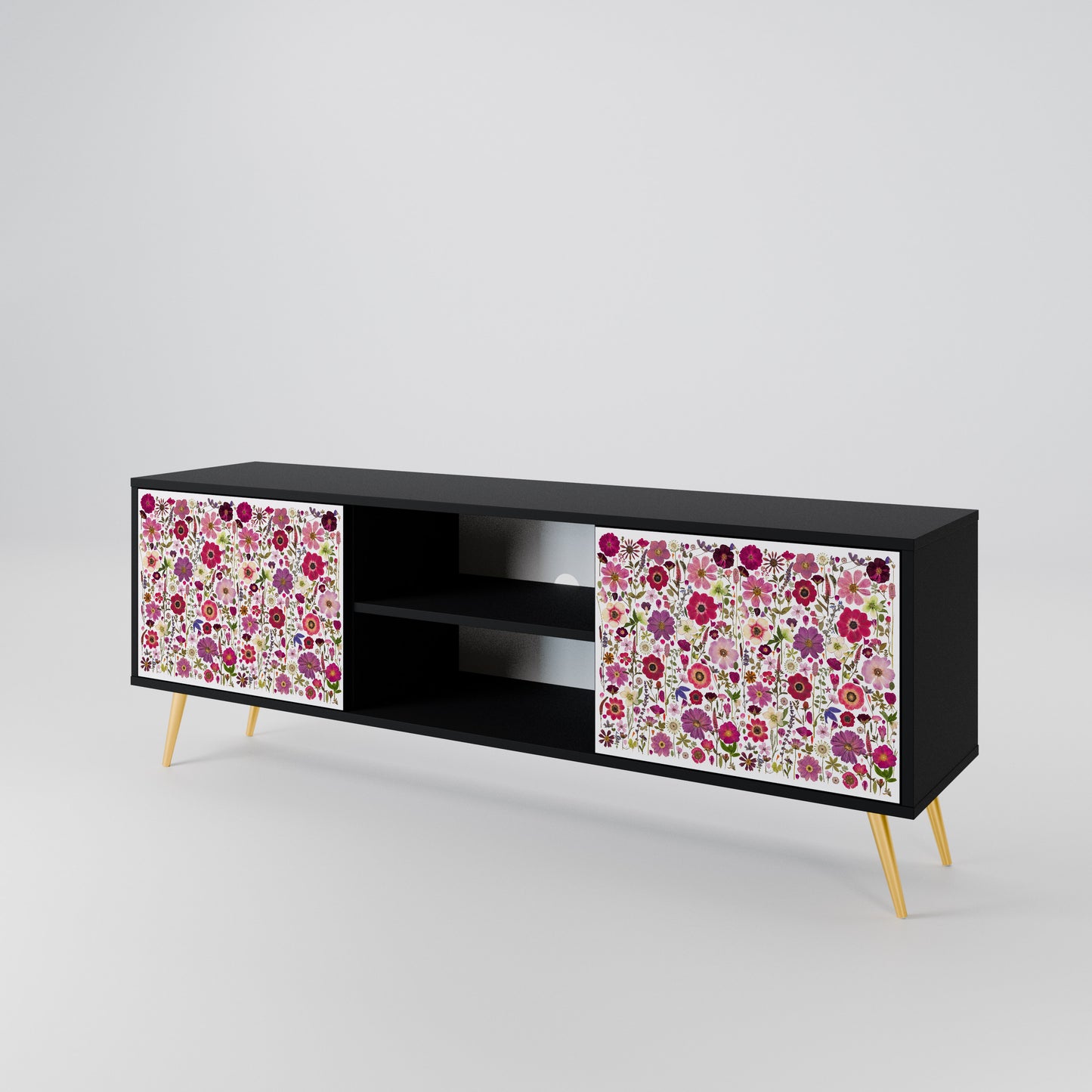 PETAL GARDEN 2-Door TV Stand in Black Finish