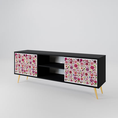 PETAL GARDEN 2-Door TV Stand in Black Finish