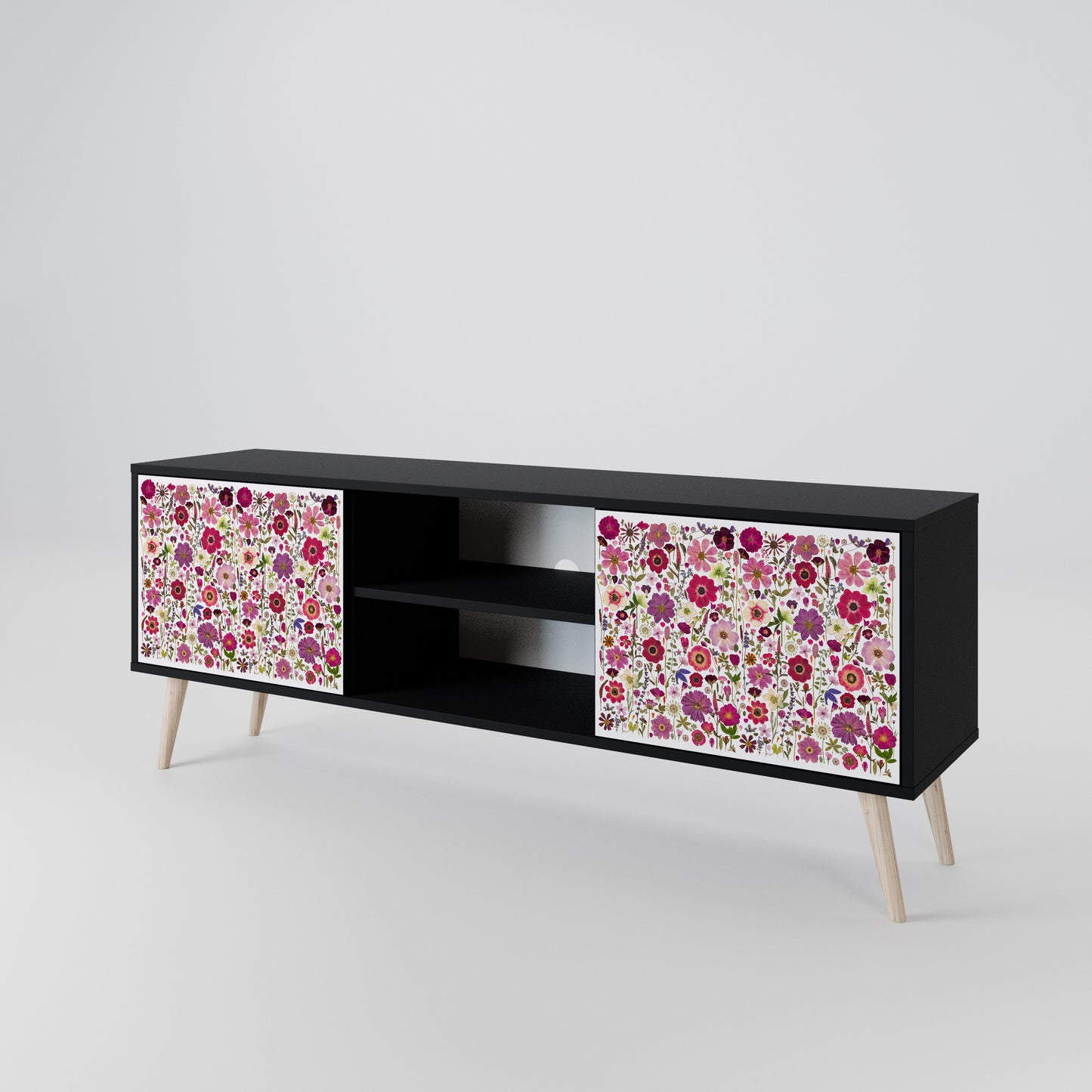 PETAL GARDEN 2-Door TV Stand in Black Finish