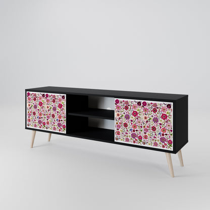 PETAL GARDEN 2-Door TV Stand in Black Finish