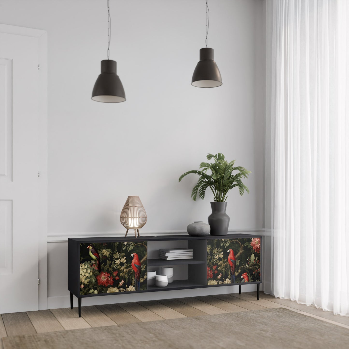 Mobile TV AVIAN GREENERY a 2 ante con finitura nera