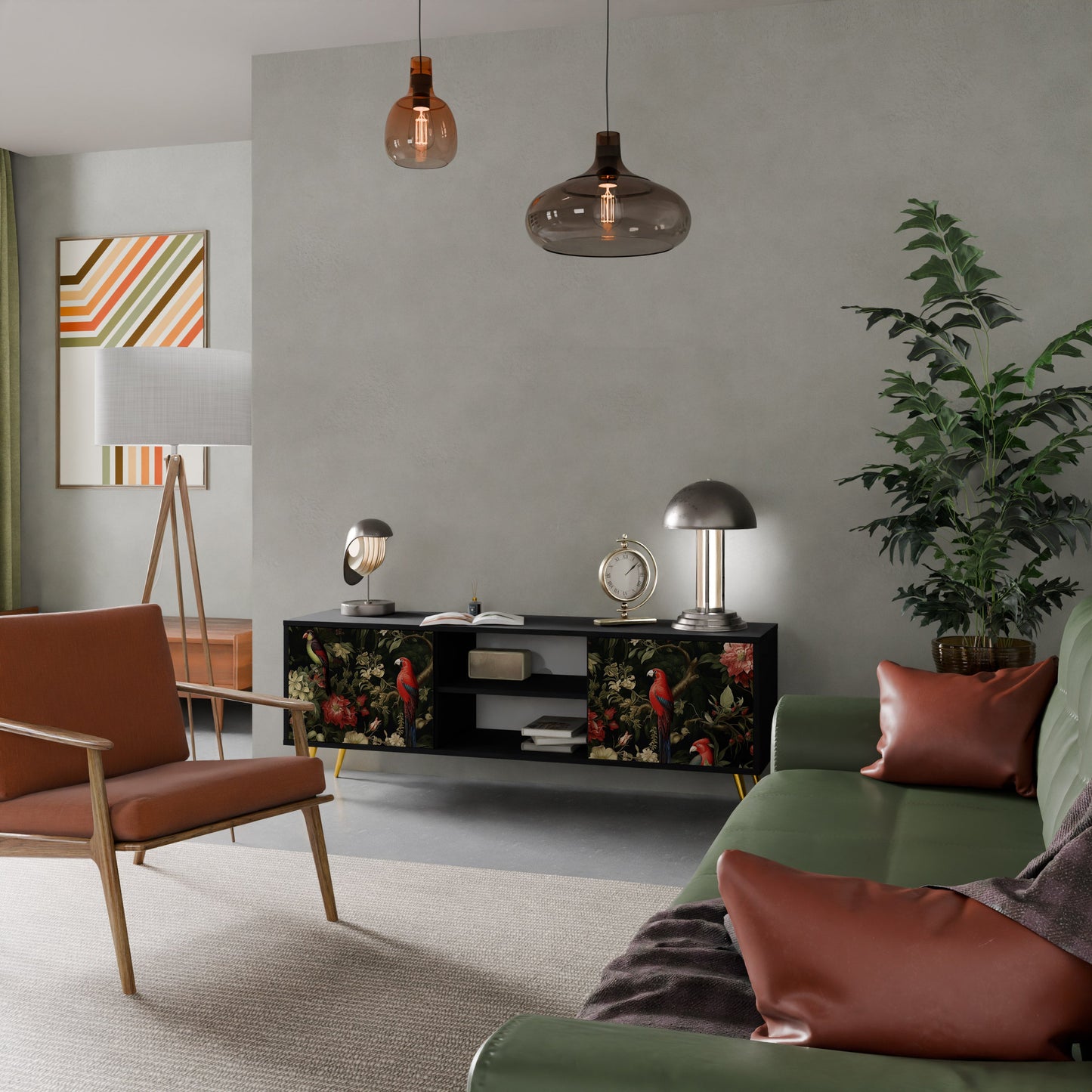 Mobile TV AVIAN GREENERY a 2 ante con finitura nera