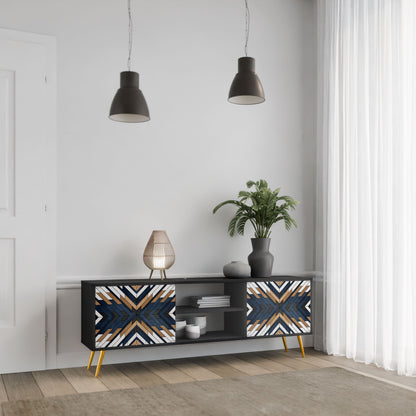 ARTFUL GEOMETRY 2-Door TV Stand in Black Finish