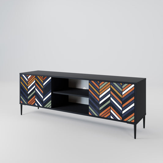 VIBRANT PATCHWORK 2-Door TV Stand in Black Finish