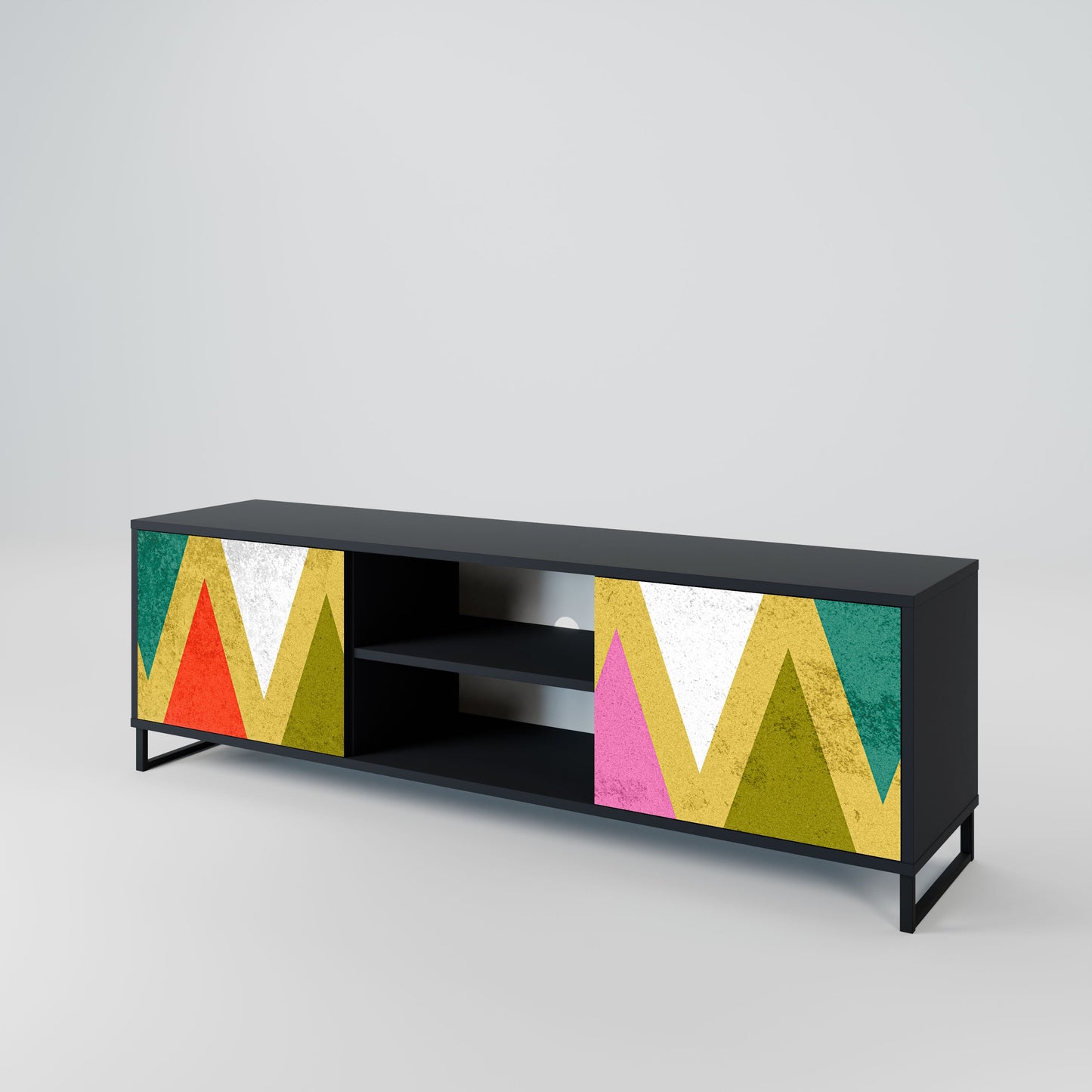 Mobile TV a 2 ante COLORFUL TRIANGLES in finitura nera