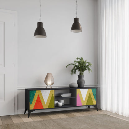Mobile TV a 2 ante COLORFUL TRIANGLES in finitura nera
