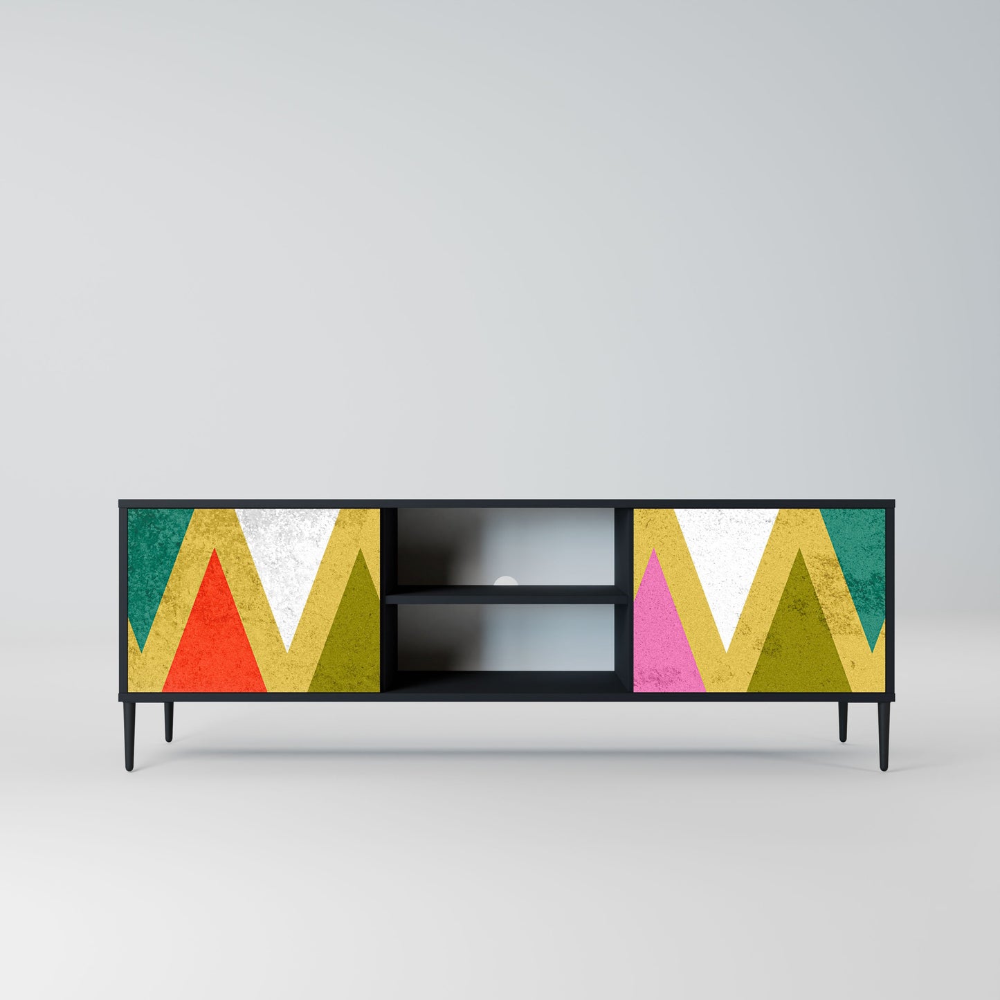 Mobile TV a 2 ante COLORFUL TRIANGLES in finitura nera