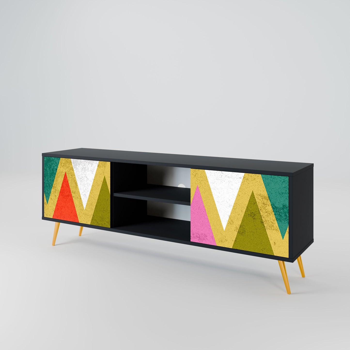 Mobile TV a 2 ante COLORFUL TRIANGLES in finitura nera