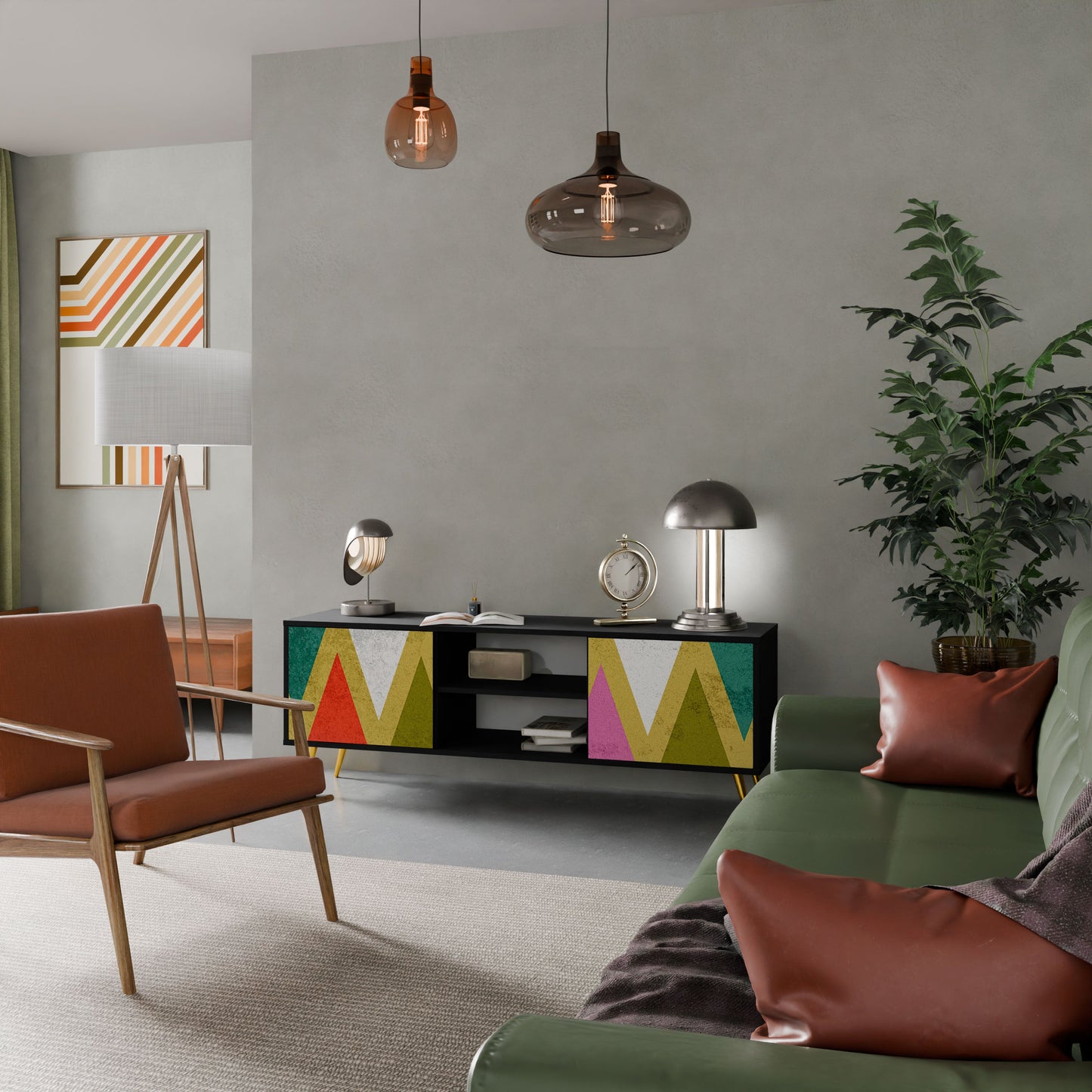 Mobile TV a 2 ante COLORFUL TRIANGLES in finitura nera
