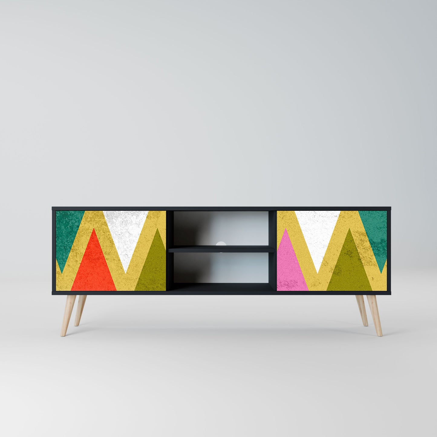 Mobile TV a 2 ante COLORFUL TRIANGLES in finitura nera