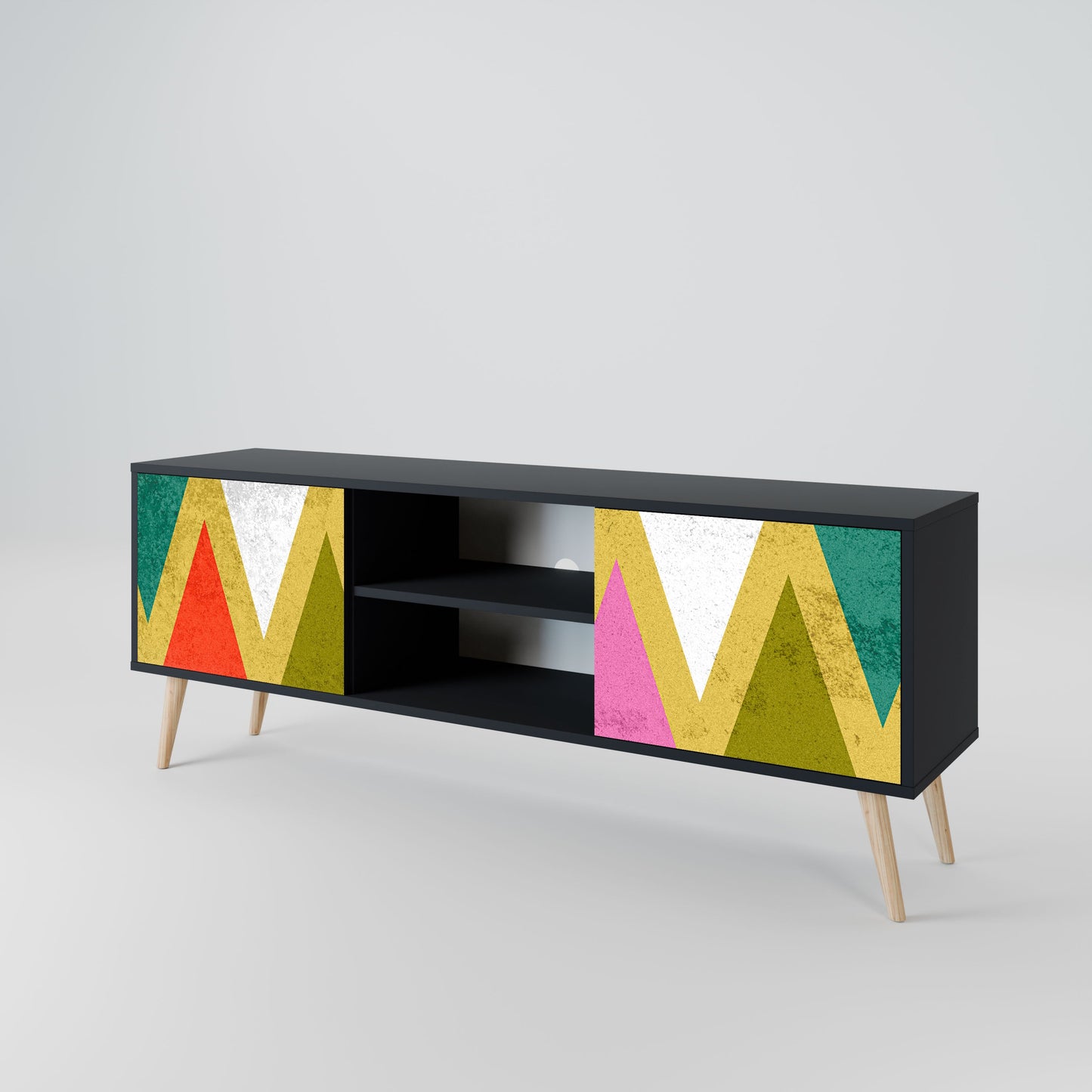 Mobile TV a 2 ante COLORFUL TRIANGLES in finitura nera