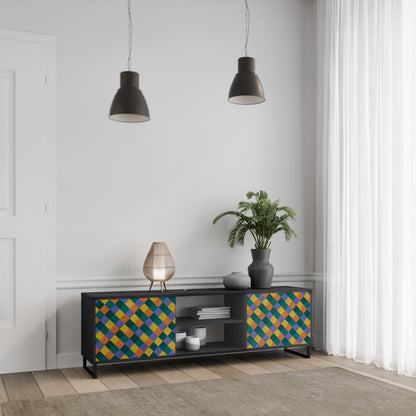 PAINTED SQUARES MIX 2-Door TV Stand in Black Finish