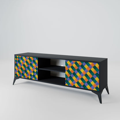 PAINTED SQUARES MIX 2-Door TV Stand in Black Finish