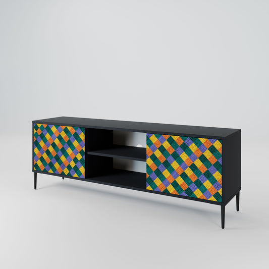 PAINTED SQUARES MIX 2-Door TV Stand in Black Finish