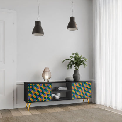 PAINTED SQUARES MIX 2-Door TV Stand in Black Finish