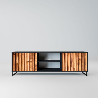 NATURAL WOOD 2-Door TV Stand in Black Finish