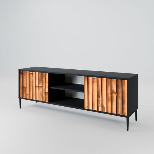 NATURAL WOOD 2-Door TV Stand in Black Finish