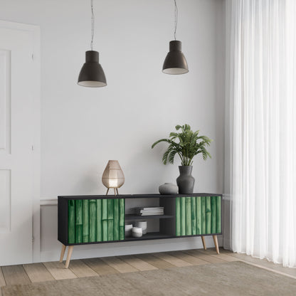 NATURAL GREEN 2-Door TV Stand in Black Finish