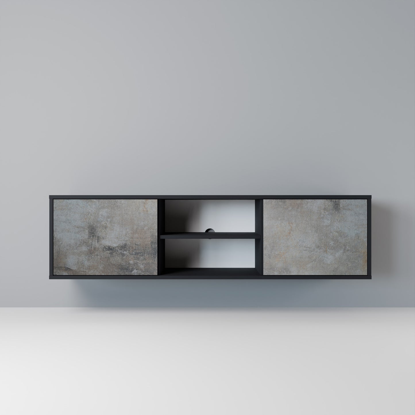 CONCRETE WALL Mobile TV a 2 Ante in Finitura Nera