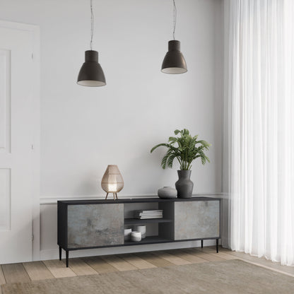 CONCRETE WALL 2-Door TV Stand in Black Finish
