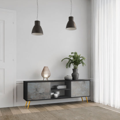 CONCRETE WALL 2-Door TV Stand in Black Finish