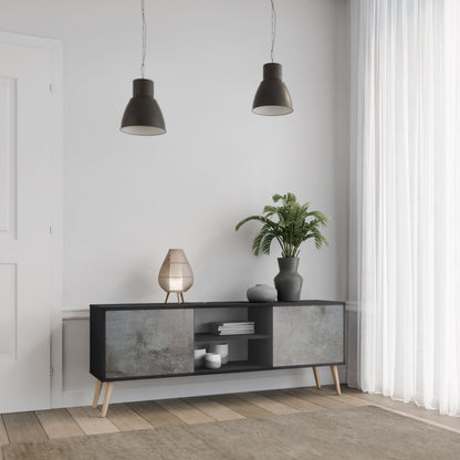 CONCRETE WALL 2-Door TV Stand in Black Finish