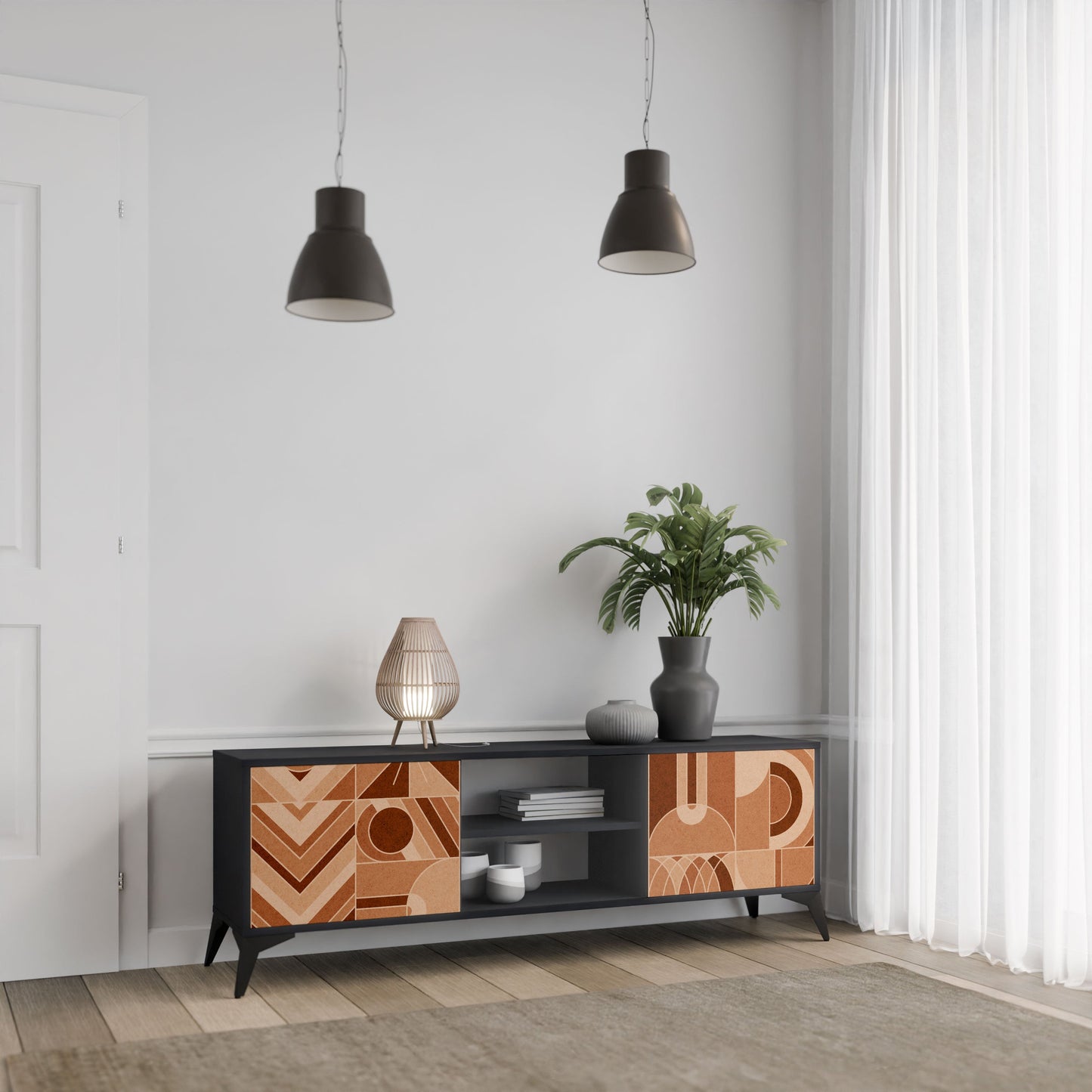 Mobile TV PRISM MOSAIC a 2 ante in finitura nera
