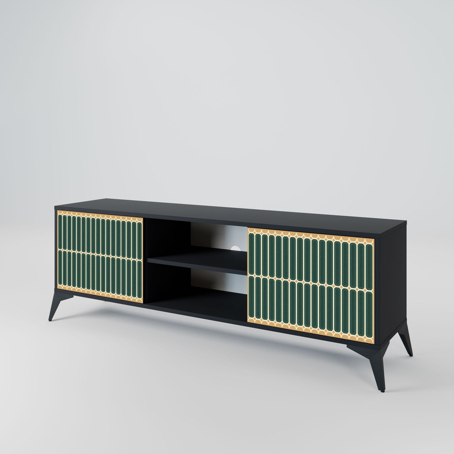 ILUSION GATE 2-Door TV Stand in Black Finish