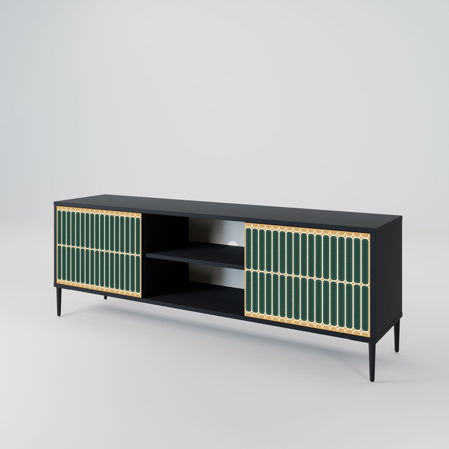 ILUSION GATE 2-Door TV Stand in Black Finish