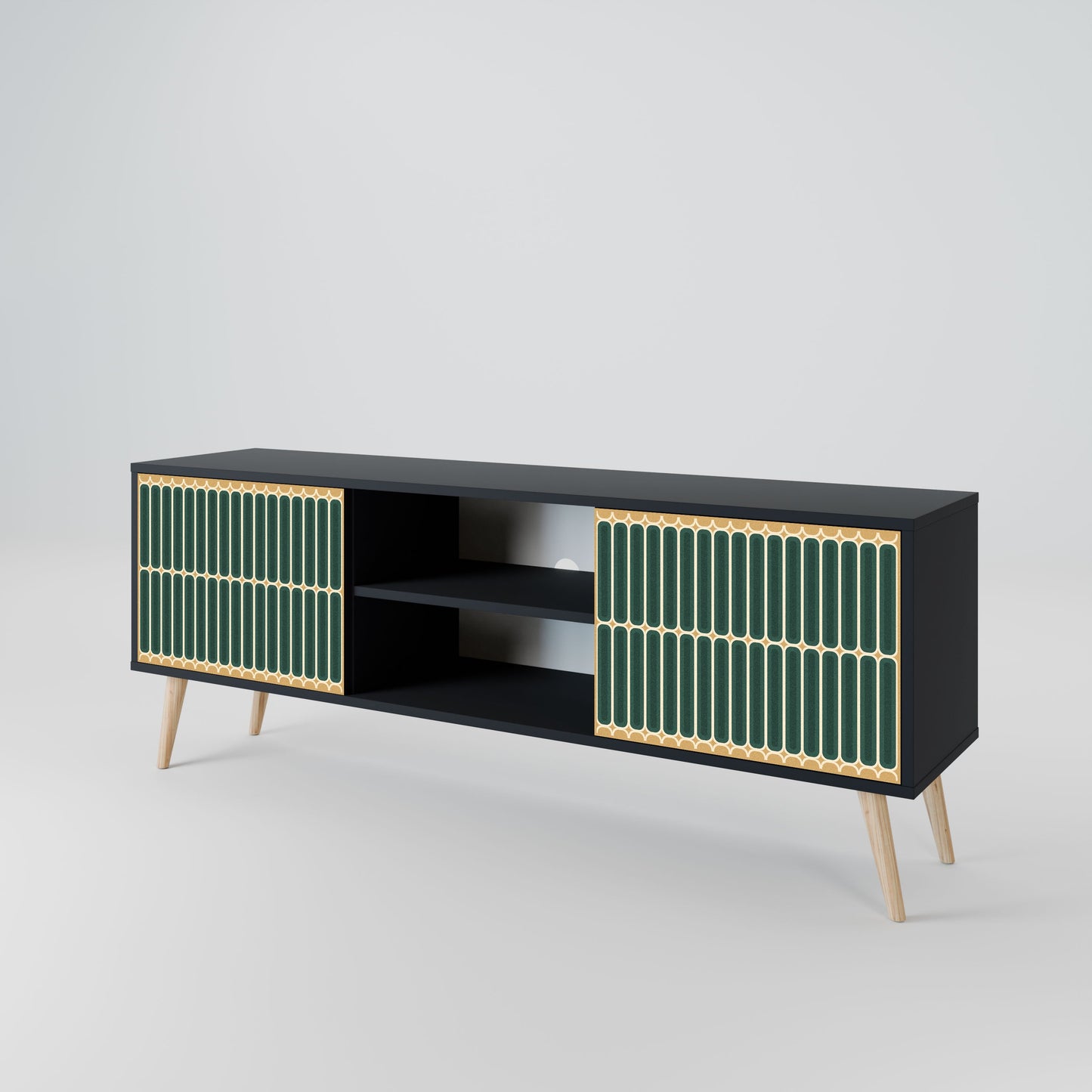 ILUSION GATE 2-Door TV Stand in Black Finish