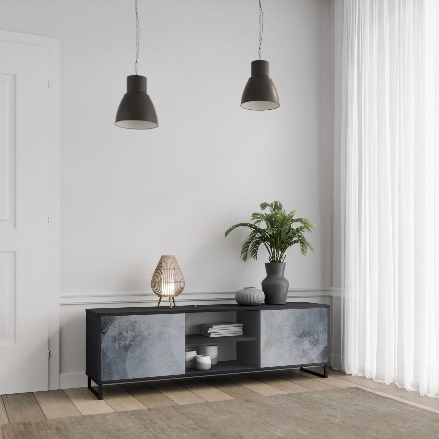 Mobile TV MUTED ARC a 2 ante con finitura nera