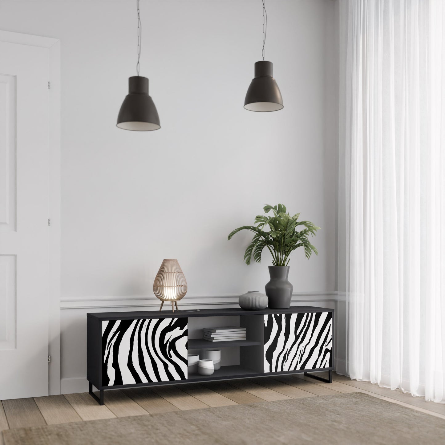 Mobile TV SPLENDID ZEBRA a 2 ante in finitura nera