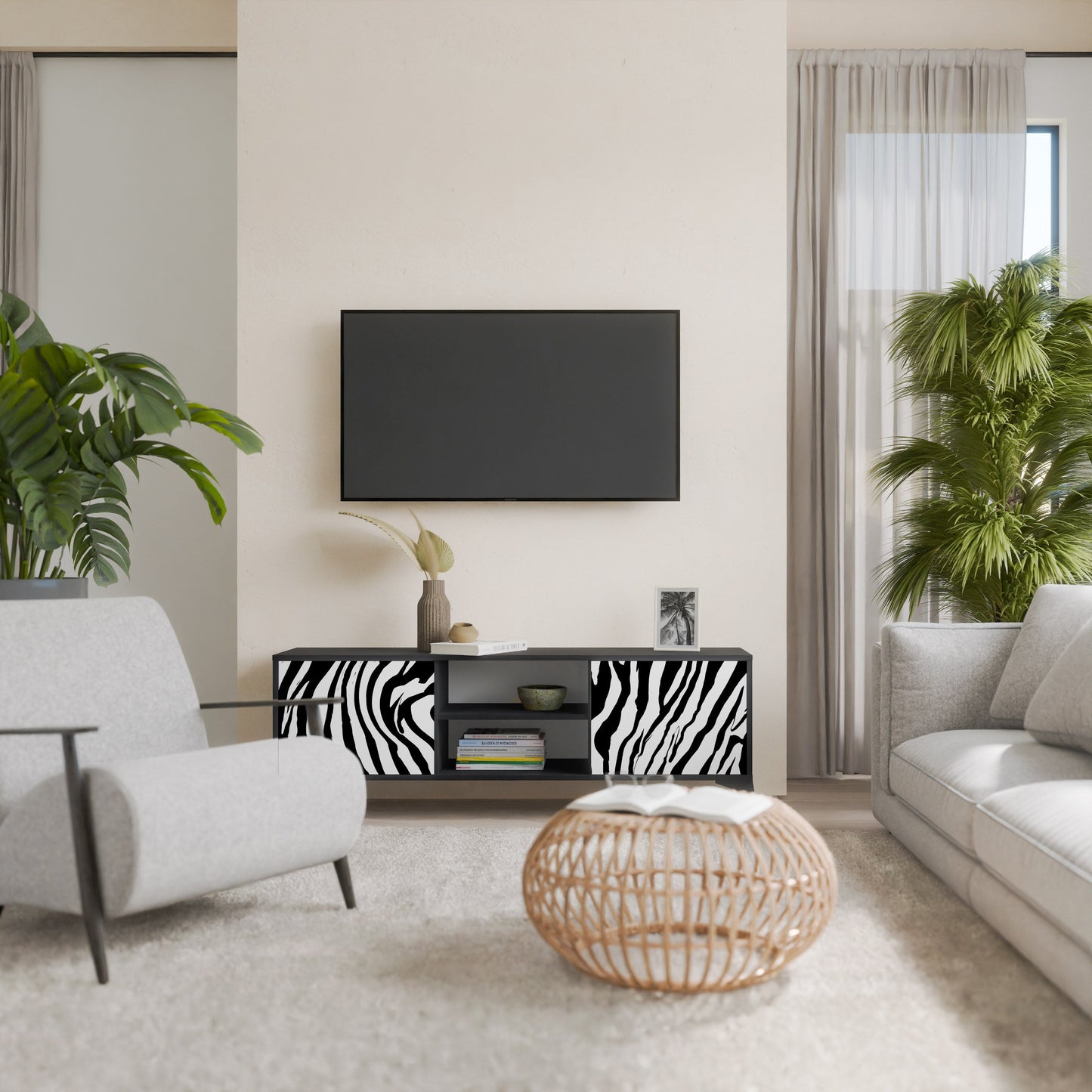 Mobile TV SPLENDID ZEBRA a 2 ante in finitura nera