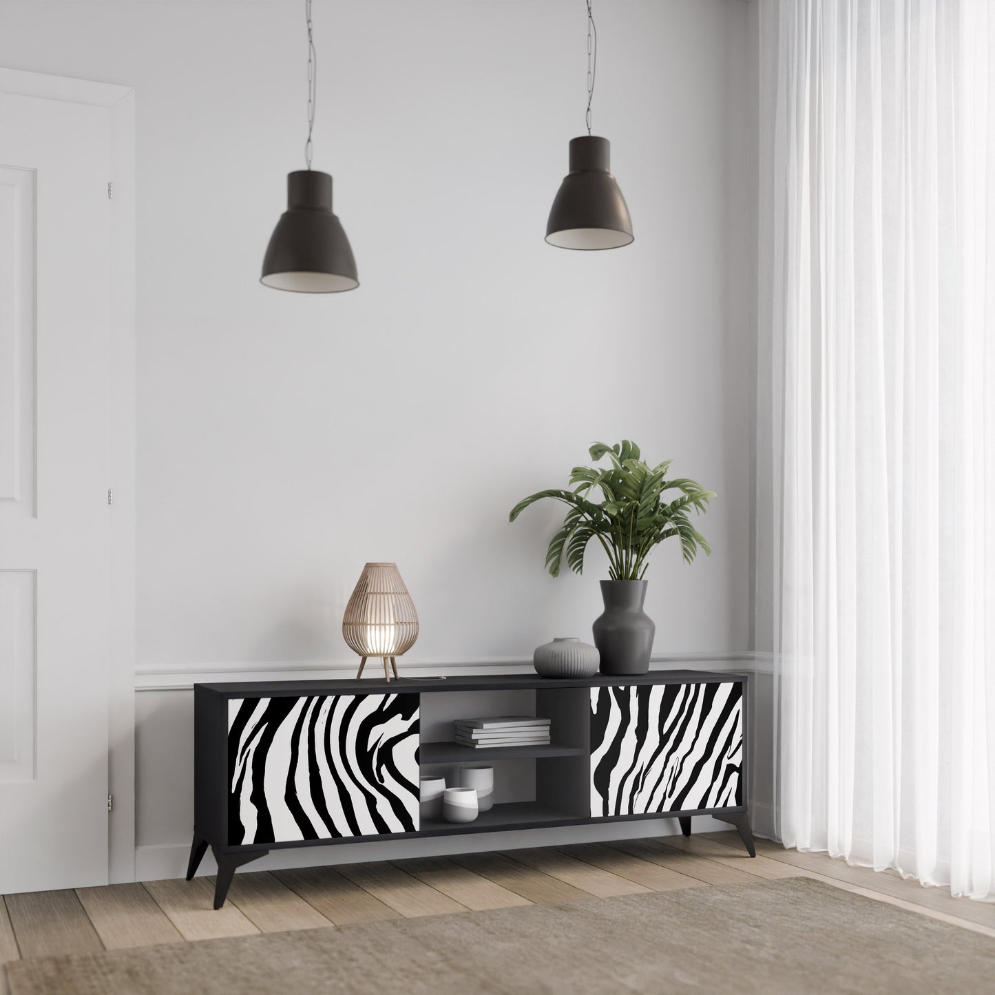 Mobile TV SPLENDID ZEBRA a 2 ante in finitura nera
