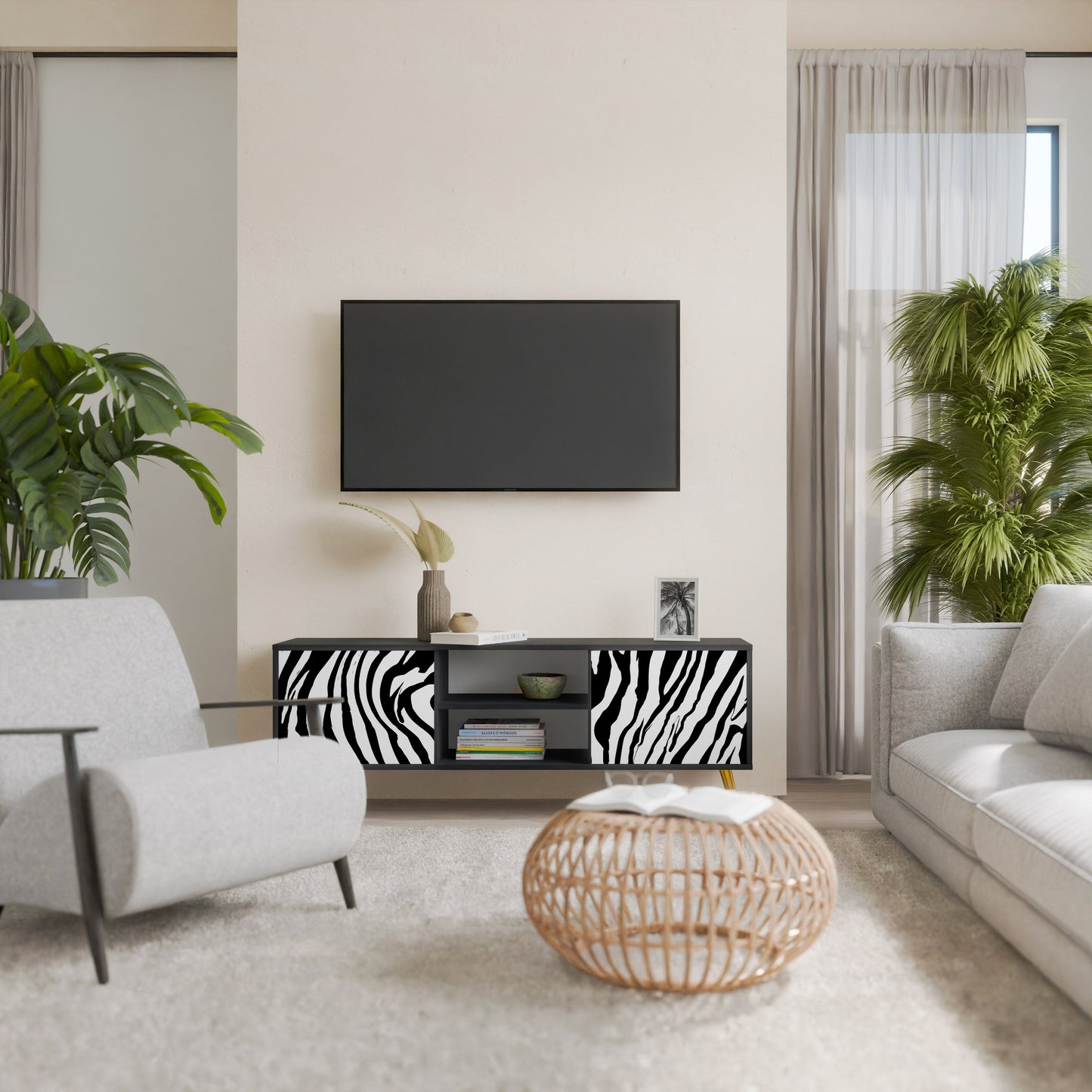 Mobile TV SPLENDID ZEBRA a 2 ante in finitura nera