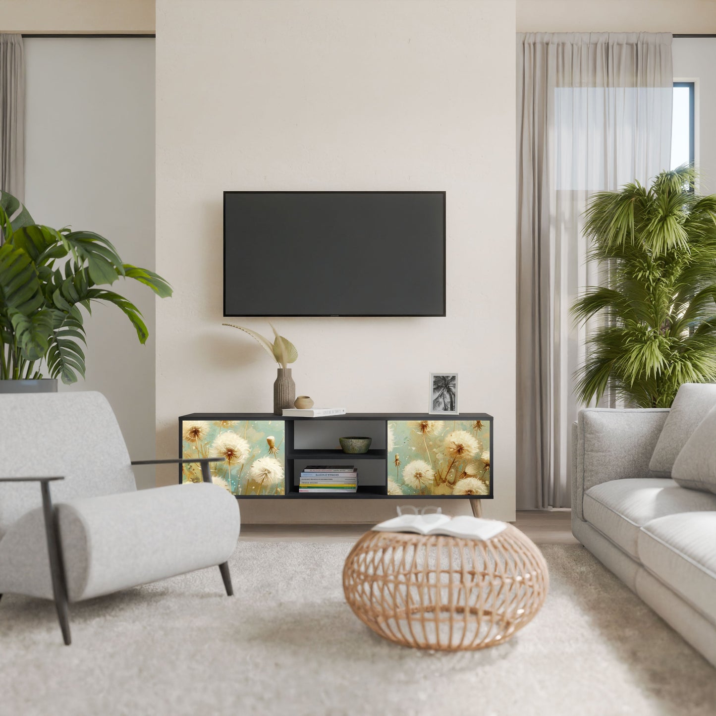 DREAMY MEADOW 2-Door TV Stand in Black Finish
