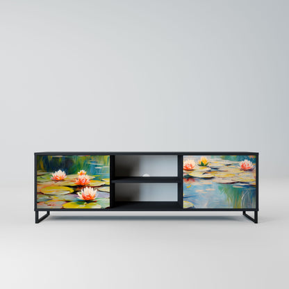 BLOOMING WATERS 2-Door TV Stand in Black Finish
