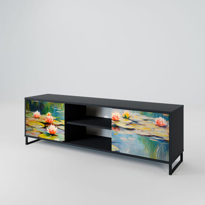 BLOOMING WATERS 2-Door TV Stand in Black Finish
