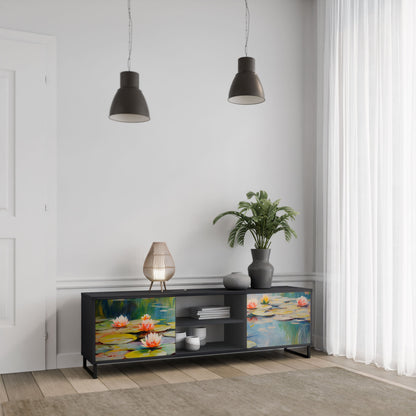 BLOOMING WATERS 2-Door TV Stand in Black Finish